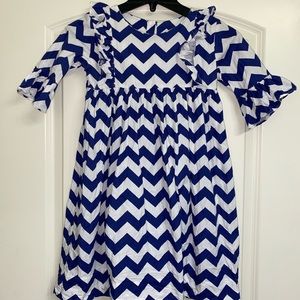 Girls navy and white chevron dress.